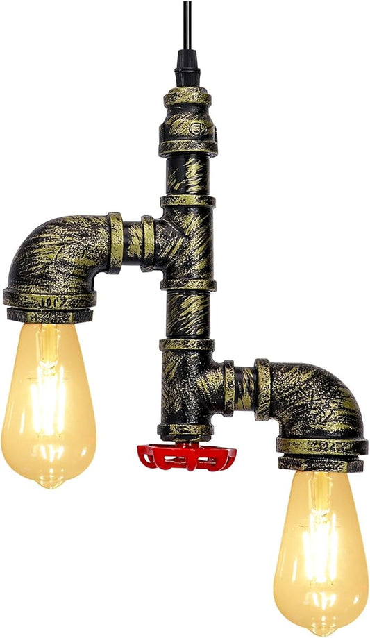 Kawell Vintage Pendant Light Fixtures Industrial Retro Ceiling Chandelier Creative Water Pipe Hanging Light Fixtures Art Deco Iron E26 60W Max for Bedroom Cafe Bar Restaurant Kitchen, Bronze Color