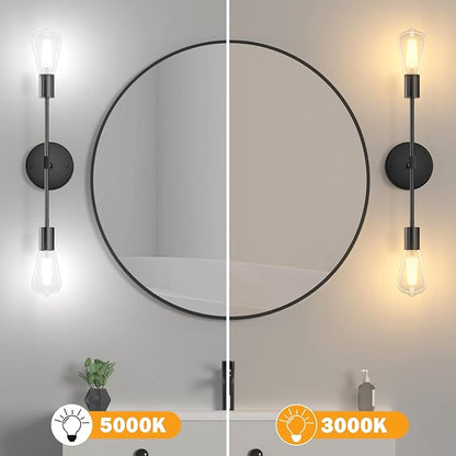 FadimiKoo 2-Light Black Bathroom Lighting Over Mirror, Modern Sconces Wall Light Fixtures, Indoor Semi Flush Mount Ceiling Light for Hallway Bedroom Kitchen (1 Pack)