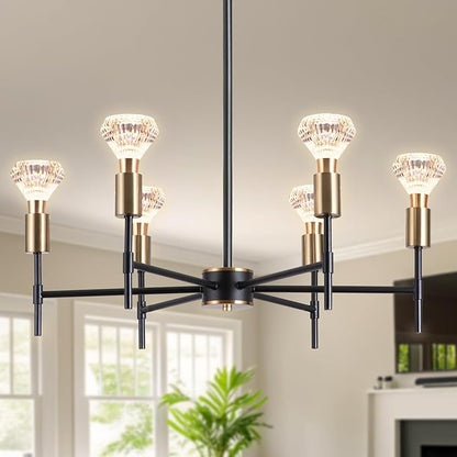Black Crystal Pendant Light, Modern Black Restaurant Lighting Ceiling Pendant Light, Suitable for Kitchen Island Restaurant Lighting fixtures, with Light Bulbs