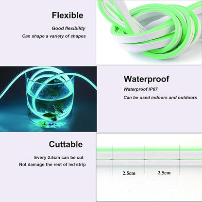 YM E-Bright Green Led Neon Strip Lights Without Power Supply, 12V Indoor Outdoor Silicone Rope 16.4Ft 600SMD Flexible Waterproof IP67 for Signboard Bar Home Kitchen Bedroom Party Christmas Decoration