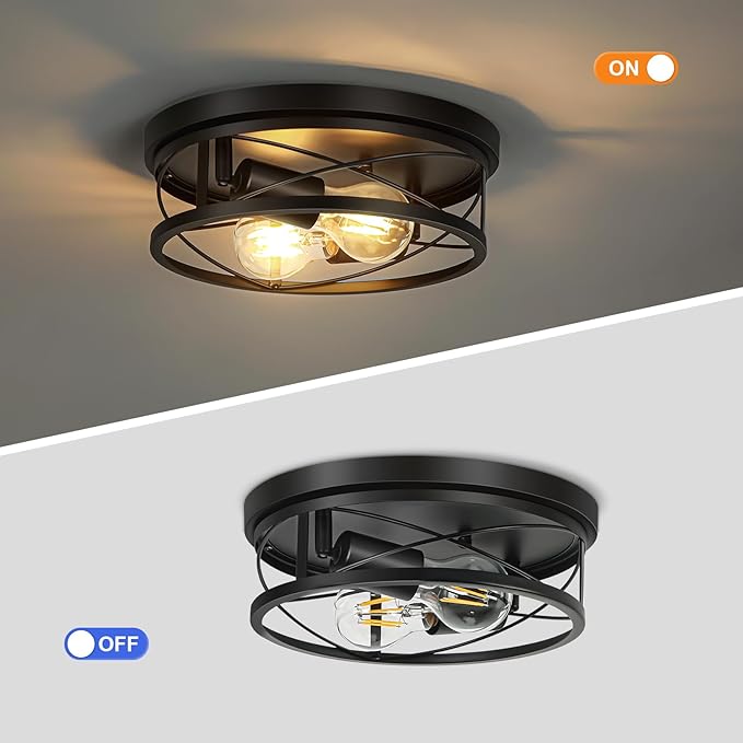 Farmhouse Lights,Black Industrial Flush Mount Ceiling Light, Ceiling Lamp Farmhouse Lighting Fixture for Hallway, Bedroom, Kitchen, Entrance, 2-Light