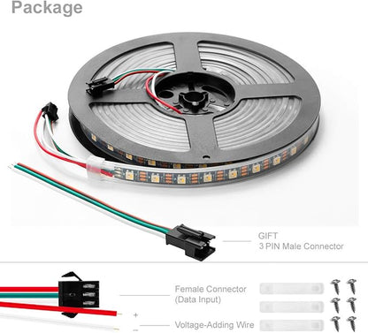 BTF-LIGHTING RGBW RGB+Natural White SK6812 (Similar WS2812B) 4 Colors in 1 LED Strip Individually Addressable 16.4ft 60Pixel/m 300LED Light Dream Color IP67 DC5V Black PCB (No Adapter or Controller)