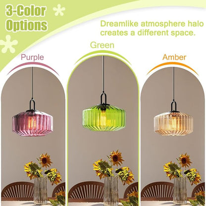 Green Glass Pendant Light Fixture Hand Blown Pendant Lights with Large Glass Globe Shade, Mid Century Modern Adjustable Ceiling Hanging Lighting for Dining Bedroom Table Kitchen Island
