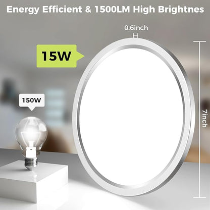 2Pack LED Flush Mount Ceiling Light Fixture Brushed Nickel, 7Inch 15W, Dimmable&3000K-6500K Adjustable Low Profile Ceiling Lights, 1500LM Round Lamp for Bathroom, Bedroom, Closet, Kitchen, Hallway
