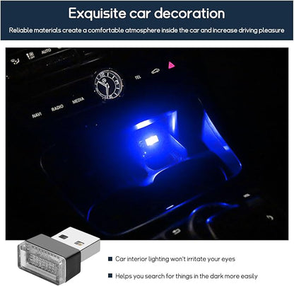 Dickno 4 PCS USB LED Car Interior Atmosphere Lamp, Portable Mini LED Night Light, Plug-in USB Interface Trunk Ambient Lighting Kit, Universal Vehicle Interior Accessories (Blue)