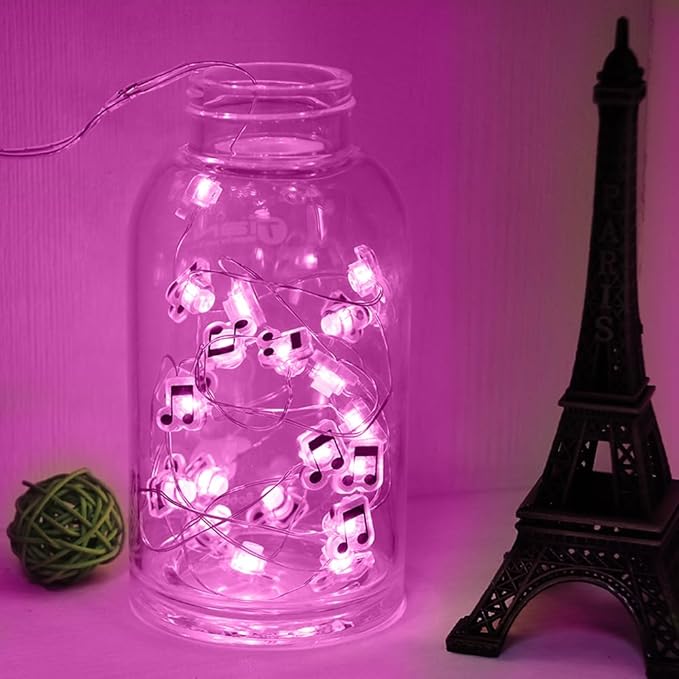 GUOCHENG 6.56ft 20 LED Music Note String Lights, Battery Operated Warm White Music Decorative Fairy Lights, Musical DIY Gift for Music Lover(Purple)