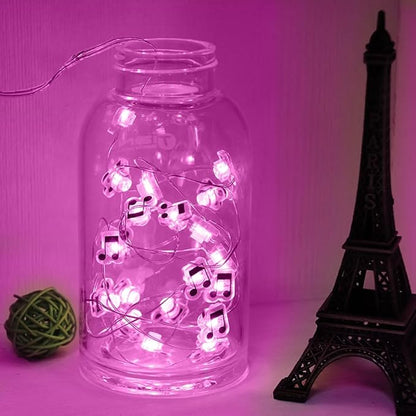 GUOCHENG 6.56ft 20 LED Music Note String Lights, Battery Operated Warm White Music Decorative Fairy Lights, Musical DIY Gift for Music Lover(Purple)