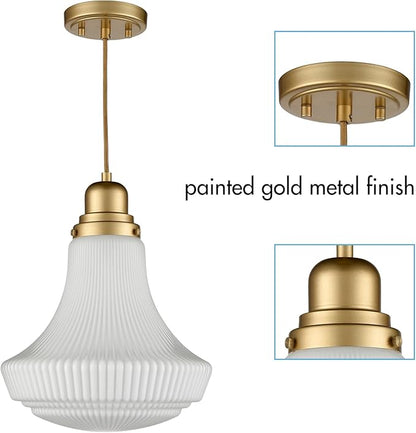 CLAXY Modern Gold Pendant Light Milk Glass Hanging Kitchen Pendant Light Fixture Dimmable- Adjustable Hanging Glass Pendant Lighting for Kitchen Dining Room Bedroom Restaurant