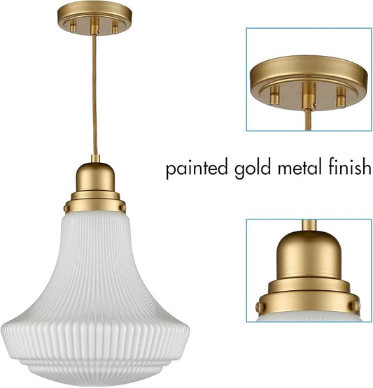 CLAXY Modern Gold Pendant Light Milk Glass Hanging Kitchen Pendant Light Fixture Dimmable- Adjustable Hanging Glass Pendant Lighting for Kitchen Dining Room Bedroom Restaurant