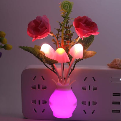 4 Pack Mushroom Night Light, Red Rose Tulip Flowers Plants Plug-in Mushrooms Colors Changing Nightlight Colorful LED Wall Lamp Little Night Lights for Bathroom Bedroom Kitchen Living Room