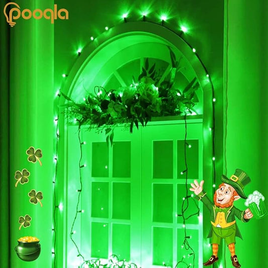 Pooqla Green String Lights, 200 LED 66 ft Indoor Outdoor String Lights St. Patrick's Day Decorations, 8 Modes Twinkle Fairy Light Plug in for Yard Patio Wedding Party Decoration, Green Wire
