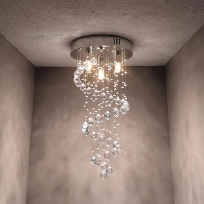 3-Lights Spairal Crystal Chandelier,Modern Raindrop Light Fixture Pendant Ceiling Mount Lamp Lighting Fixtures for LivingRoom, Bedroom, Bathroom D9“ X H21.3”