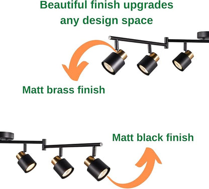 6 Light Foldable Track Lighting Kit, Matt Black Brass Finish Adjustable with Moden Flush Mount Ceiling Spotlight for Kitchen,Dining,Living Room,Home Improvement
