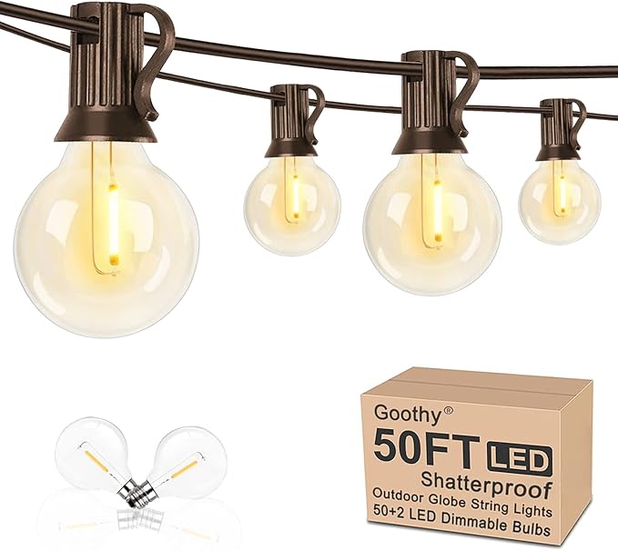 50Ft LED Globe String Lights Shatterproof Waterproof G40 Outdoor Patio String Light with 52 Dimmable LED Bulbs, Hanging Patio Lights for Indoor Bistro Pergola Tents Wedding Party Christmas Decor-Brown