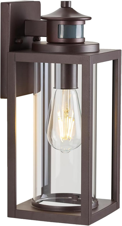 MICSIU Bronze Motion Sensor Outdoor Wall Light, Waterproof Dusk to Dawn Exterior Light Fixture with Clear Glass, 13 Inch Outside Light Fixture for House, Front Porch, Garage, Walkway