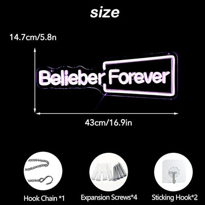 Belieber Forever Neon Sign - LED Wall Light for Bedroom, Dorm, Party Decor, Pop Star Fan Art Gift