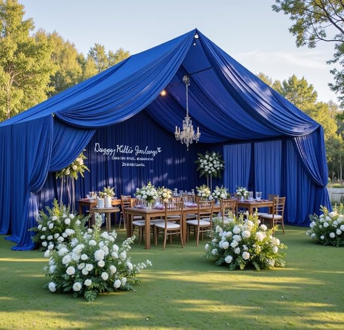 10ftx40ft Royal Blue Ceiling Curtain for Wedding Parties – 2 Panels Wrinkle-Free 40 FT Long Tent Draping Curtains for Wedding, Birthday & Theme Parties, 40ft Height with Rod Pocket