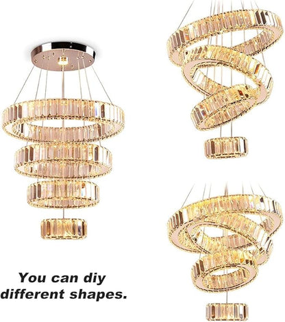 4 Rings LED Chandelier for Dining Room, Modern Crystal Chandelier Pendant Light High Ceiling Chandeliers for Bedroom Living Room Dining Room Warm White