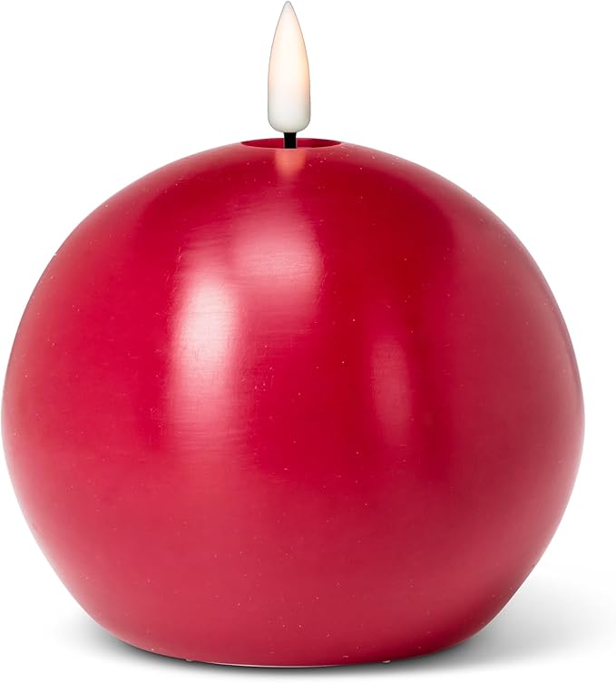 Abbott Collection Wax LED Flameless Ball Candle - Red (4" D)