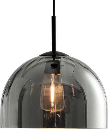 Modern Dome Pendant Lighting Fixtures, 11.8 Inch Large Dome Boho Chandelier, Rustic Farmhouse Industrial Hanging Lamp Ceiling Lights with Grey Glass Bell Lampshade for Kitchen Island