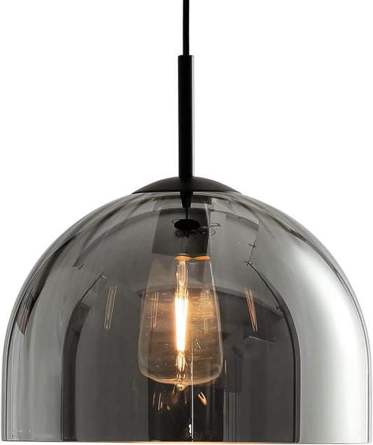 Modern Dome Pendant Lighting Fixtures, 11.8 Inch Large Dome Boho Chandelier, Rustic Farmhouse Industrial Hanging Lamp Ceiling Lights with Grey Glass Bell Lampshade for Kitchen Island