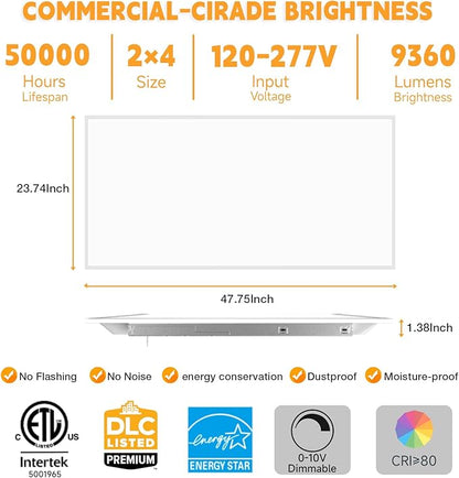OKQ 2x4 LED Flat Panel Light Drop Ceiling Office Fixture, 5 CCT 3000K-6500K Adjustable & 5 Wattage Selectable,0-10V Dimmable, 2X4 LED Flush Mount Ceiling Light, ETL Listed 40Pack
