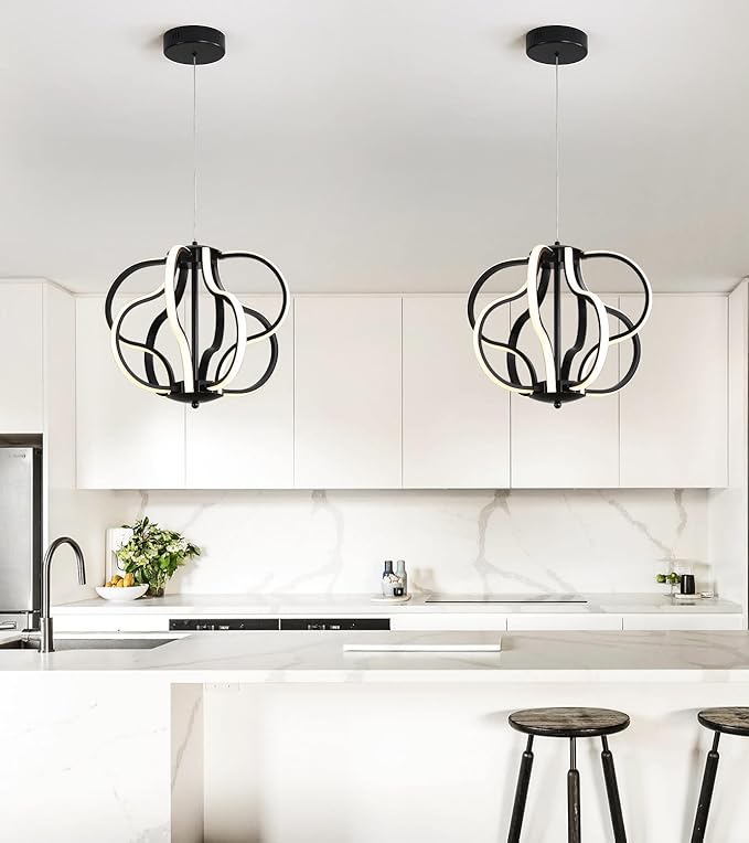 Modern Black LED Chandelier Ceiling Light Fixture, 8 Lights Hanging Pendant Lights for Dining Room Foyer Entryway Kitchen Living Room.