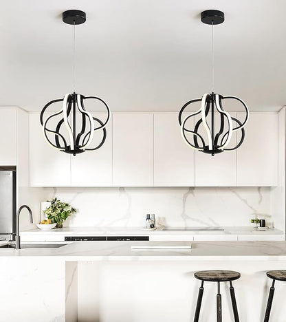Modern Black LED Chandelier Ceiling Light Fixture, 8 Lights Hanging Pendant Lights for Dining Room Foyer Entryway Kitchen Living Room.