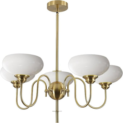 BOKT Modern Chandelier for Living Room, Mid Century Gold Chandelier for Dining Room, Vintage Milk Glass Globe Chandeliers for Different Ceilings