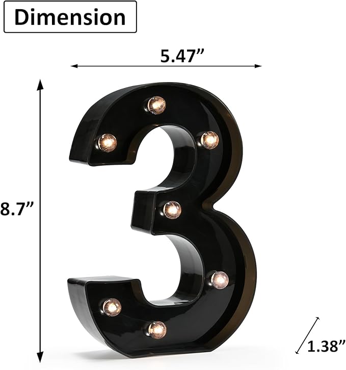 OYCBUZO Light Up Black Alphabet Marquee Number Sign LED Marquee Number Lights Sign for Night Light Home Bar Christmas Lamp Birthday Party Wedding Decoration 3