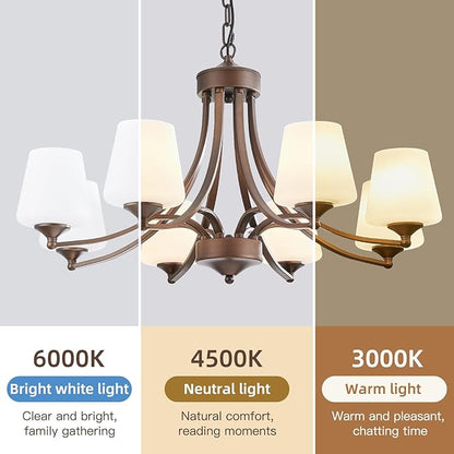 8-Light Large Rustic Chandeliers with Frosted Milky White Glass, Classic 30”Pendant Ceiling Light, Oil Rubbed Bronze Durable Metal Hanging Fixture for Dining Room, Living Room, Kitchen, Farmhouse