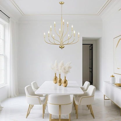 Modern Gold Chandelier for Dining Room,12-Light Gold Chandeliers,34 Inch Large Industrial Hanging Light Fixture for High Ceilings for Living Room, Kitchen, Entryway,Foyer