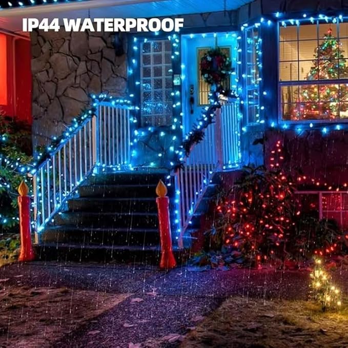 Christmas Lights 100 Counts,26.5 Feet Indoor Outdoor,Green Wire Connectable of Lighting String Blue,Decorations for Holiday, Party,Festival,Christmas String Lights (Green-Blue)
