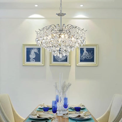 Saint Mossi Modern K9 Crystal Chandeliers, Middle Century Modern Design Chandelier Light Fixture for Dining Room, D20 x H17, Adjustable Chains 59", Chrome Finish Metal Frame