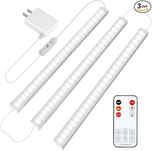 Maylit Under Cabinet Lights Plug in, 3 Pcs 12 Inch Ultra Thin Under Cabinet Lighting, Super Bright Daylight White Under Counter Lights for Kitchen, Dimmable Light for Cabinet, Counter, Workbench, Desk
