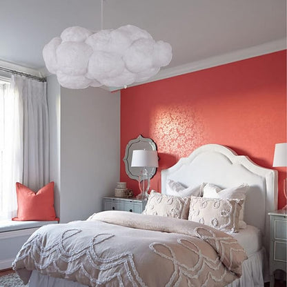 Arturesthome 2-Lights Hanging Cloud Pendant Lighting, Modern Fluffy Cotton Chandelier Ceiling Light Fixture for Children Girls Kids Living Room White-23.6in