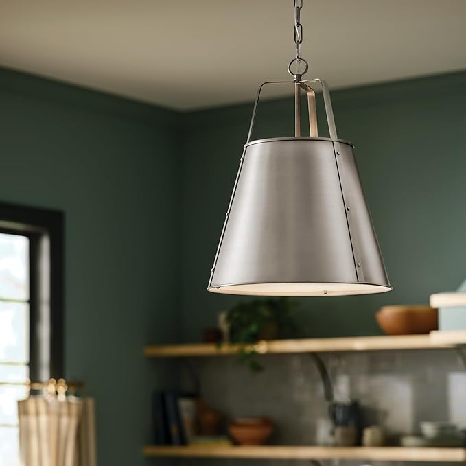 Kichler Etcher 2-Light Pendant Light Fixture, Updated Traditional Kitchen Island Hanging Light with Etched Painted White Glass Diffuser in Classic Pewter (22.5" x 18"), 52711CLP