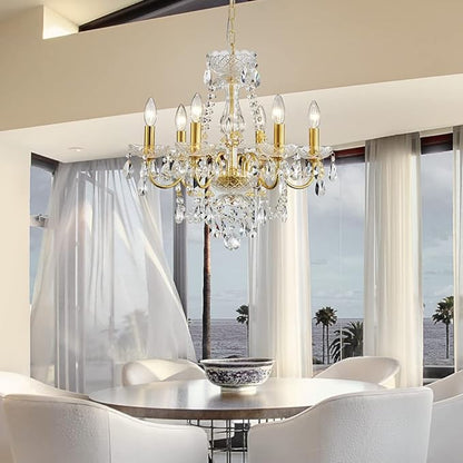 AGV LIGHTING Crystal Chandeliers Light Fixture, Mid-Century Style, Perfect for Living Space, 6-Light Sockets, D21 x H20, Adjustable Chains 59", Shinny Gold Frame