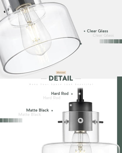 Matte Black Pendant Lights Kitchen Island, 6" Pendant Light Fixtures Over Island with Clear Glass Shade, Modern Kitchen Island Lighting for Dining Room Entryway, PL124-MB-G-1PK