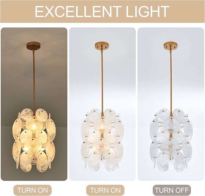 Modern Glass Chandelier for Dining Room, Gold Entryway Chandelier, 6-Light Unique Pendant Light Fixture for Bedroom Hallway Stairway Kitchen