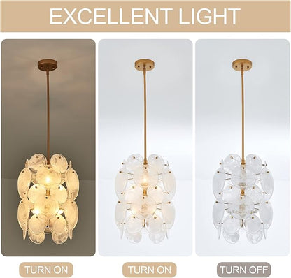 Modern Glass Chandelier for Dining Room, Gold Entryway Chandelier, 6-Light Unique Pendant Light Fixture for Bedroom Hallway Stairway Kitchen