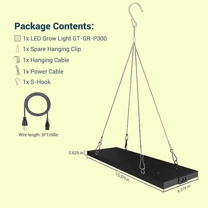 GT-Lite 13Inch Plant Growing Lamps, Garden LED Incandescent Grow Light 40W Equivalent, Wide Spectrum Grow Flat Light Promotes Plant Growth, Damp Rated