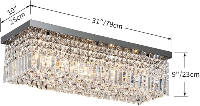 Saint Mossi 22010 5-Lights Modern K9 Crystal Chandelier, Island Design, Flush Mount Ceiling Light, H9 x W10 x L31, Clear Crystal & Pearl Black Finish