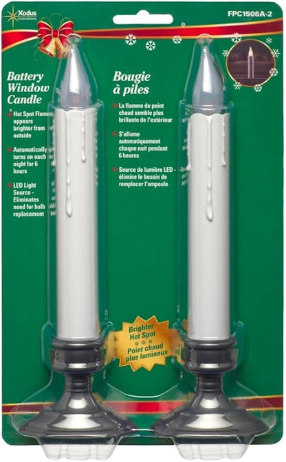 Xodus Innovations FPC1506A-2 8 Inch Battery Operated Hot Spot Window Candle with Scultured Drip Candle, 6 hr Repeating Timer, Aged Bronze Plastic Base, White LED Flame