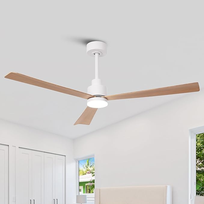 52" White Ceiling Fan with Light and Remote, Modern 3-Blade DC Motor Ceiling Fan, Quiet Reversible Airflow, 6-Speed LED, Use for Bedroom Living Room Kitchen Indoor Use