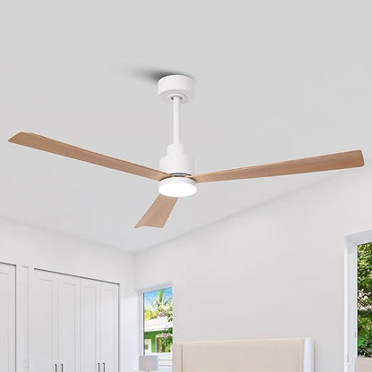 52" White Ceiling Fan with Light and Remote, Modern 3-Blade DC Motor Ceiling Fan, Quiet Reversible Airflow, 6-Speed LED, Use for Bedroom Living Room Kitchen Indoor Use