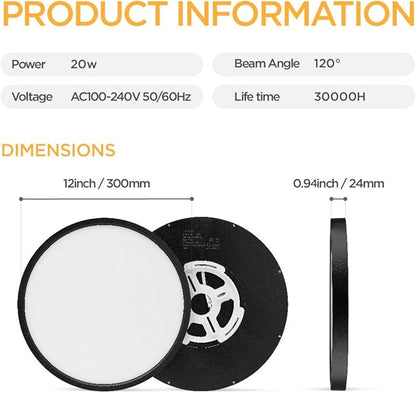 TALOYA Surface Mount LED Ceiling Light 12 Inch-2 Pack Black Shell, Equivalent to Traditional 200W Bulb Light for Kitchen Bedroom Utility Closet Room,5 in 1(3000k/3500k/4000k/5000k/6500k)