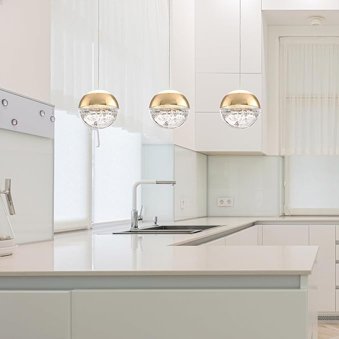 JoollySun Modern Crystal Pendant Light: Gold Mini Globe Ceiling Hanging Lights for Kitchen Island Bathroom