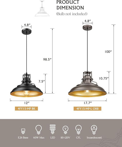 FEMILA 12" Modern Pendant Lights Kitchen Island, Black Pendant Light Fixtures for Foyer Cafe Kitchen, Adjustable Height, 2 Pack, 4FY15-MP-2PK BK-1