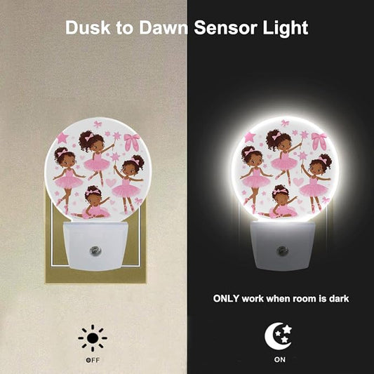 EKOBLA Plug-in Cute Black Ballerina Night Light, African American Ballet Dancer Design, Dusk to Dawn Sensor, Ballet Lovers Nightlight Decor for Women Girls Bedroom Bathroom